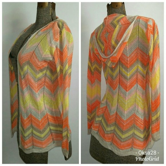 Lightweight Zigzag Striped open front hoodie XS S - Picture 2 of 5
